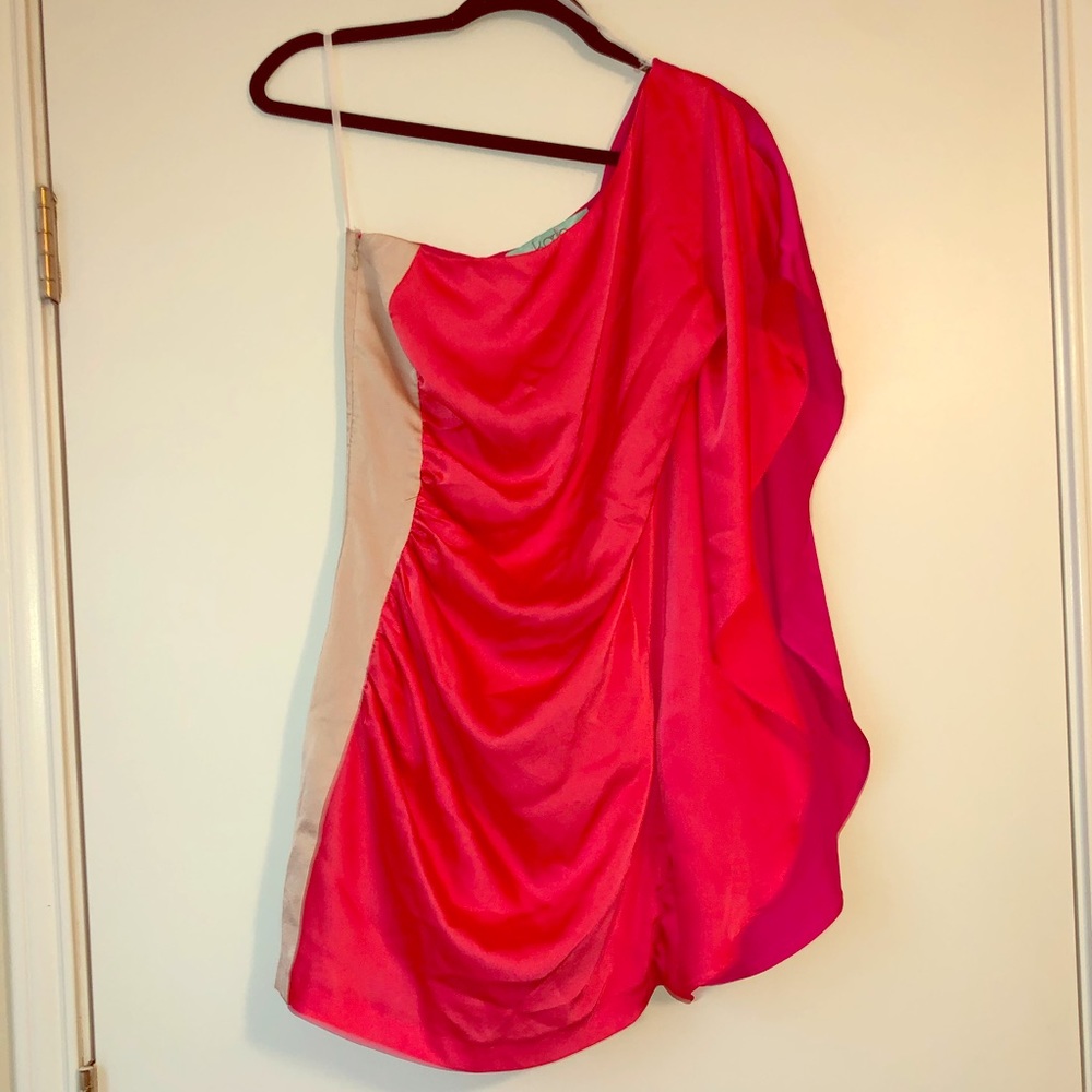One shoulder dress. Multi color